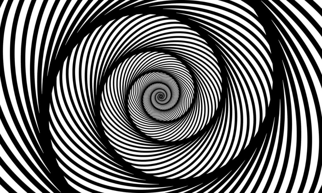 Eine schwarz-weiße Spirale, eine optische Illusion, steht für Vertigo und Dizziness.