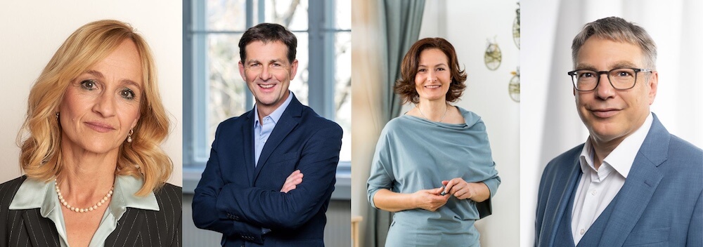 Porträts der Interview-PartnerInnen Barbara Haid, Johannes Schmid, Evelyn Deutsch-Grasl und Thomas Stegemann.