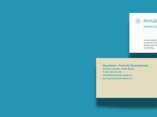 Die Visitenkarten der Physiothek im gekonnten Brand Design von Gian Besset.