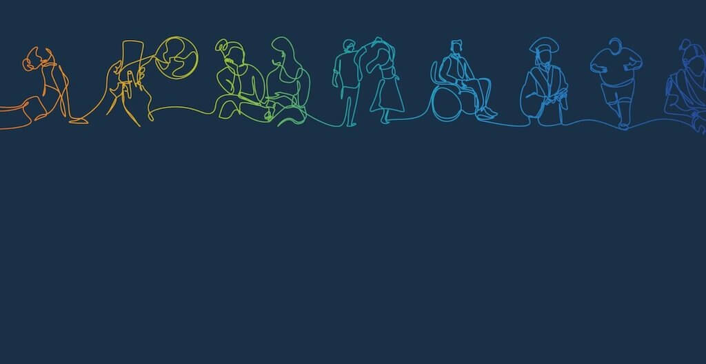 Das Motiv der WFOT für den Welttag der Ergotherapie 2025 zeigt, in einem Strich gezeichnet, mehrere Übungen und Tätigkeiten, bei denen die Ergotherapie ins Spiel kommt.