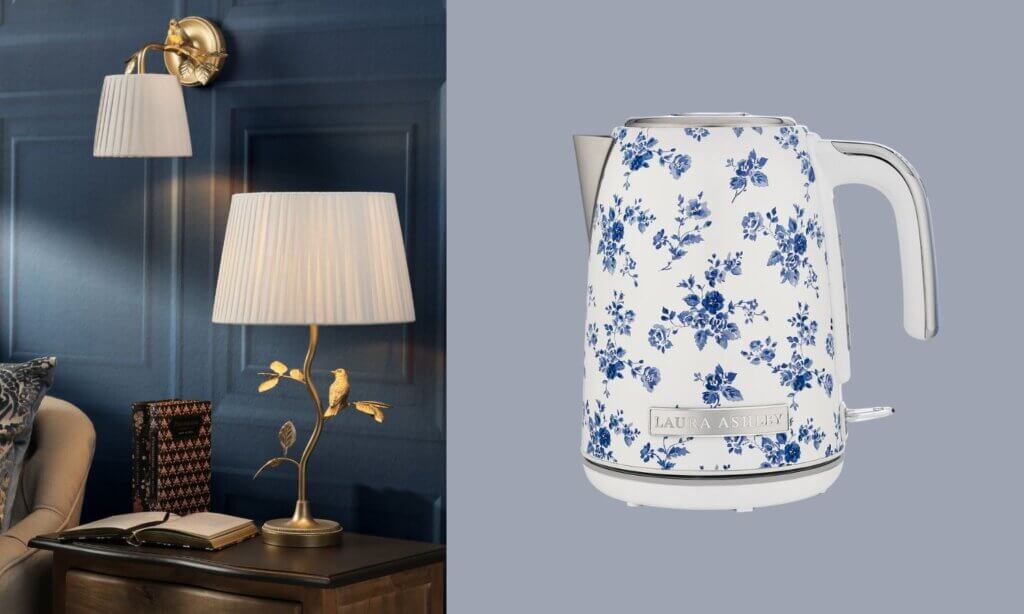 Tischlampe und Wasserkocher von Laura Ashley.