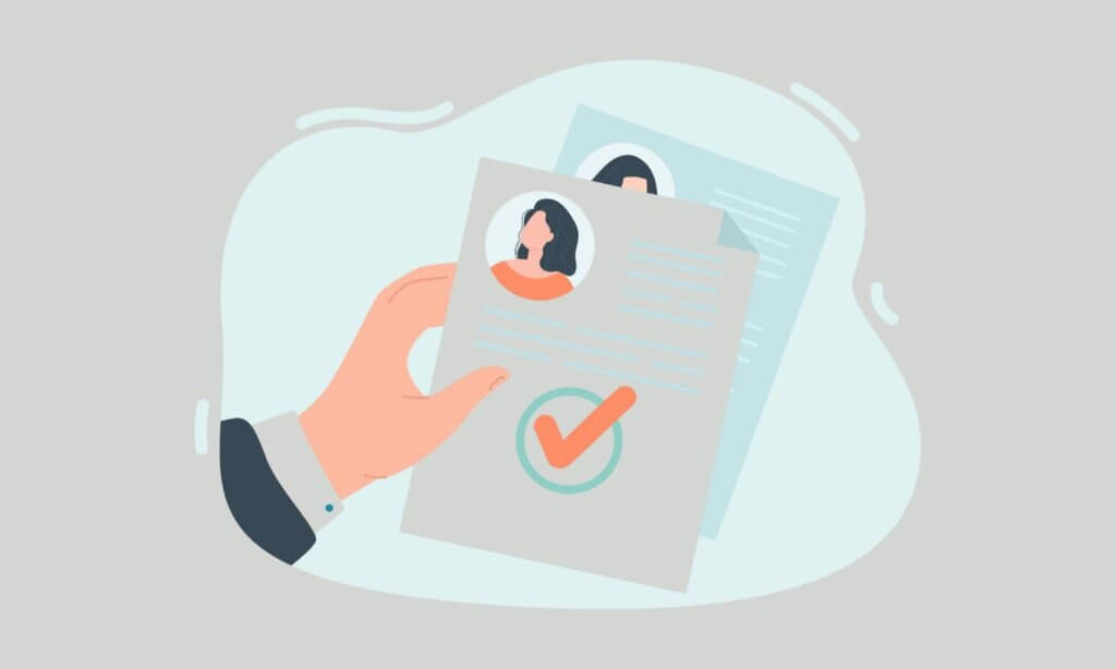 Illustration mit einem Blatt Papier das in Händen gehalten wird, auf dem das Foto einer Person und ein Häkchen zu sehen ist – ein Sinnbild dafür, dass man beim Webinar seine Persönlichkeit und den eigenen Stil einbringen sollte.