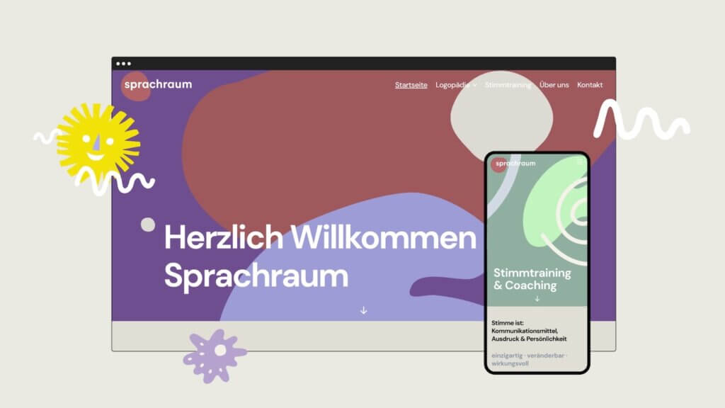 Das Website-Design zeigt die farbliche und gestalterische Bandbreite der Designagentur KRAUT.
