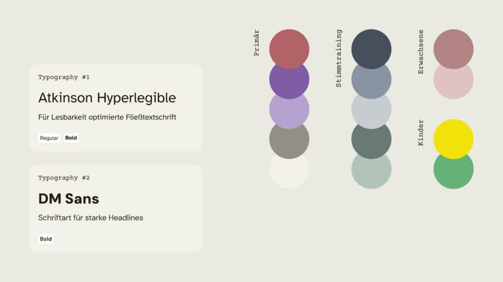 Die Farbwelt steht für die therapeutische Bandbreite und die gewählte Schriftart ist besonders gut lesbar.