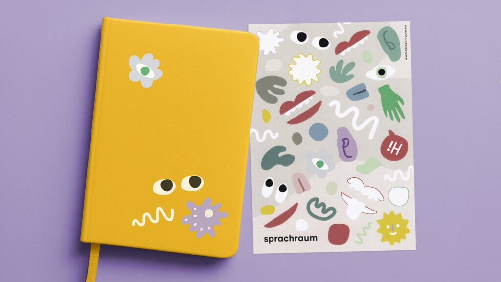 Die charmanten Elemente des Designs für Sprachraum gibt es auch als Sticker.