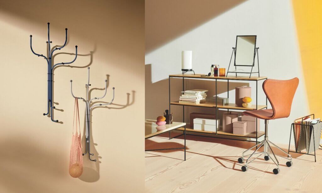 Der Coat Tree ist ein Kleiderständer und gleichzeitig Designstück. Das Regal Planner kombiniert Metall und Holz gekonnt. 