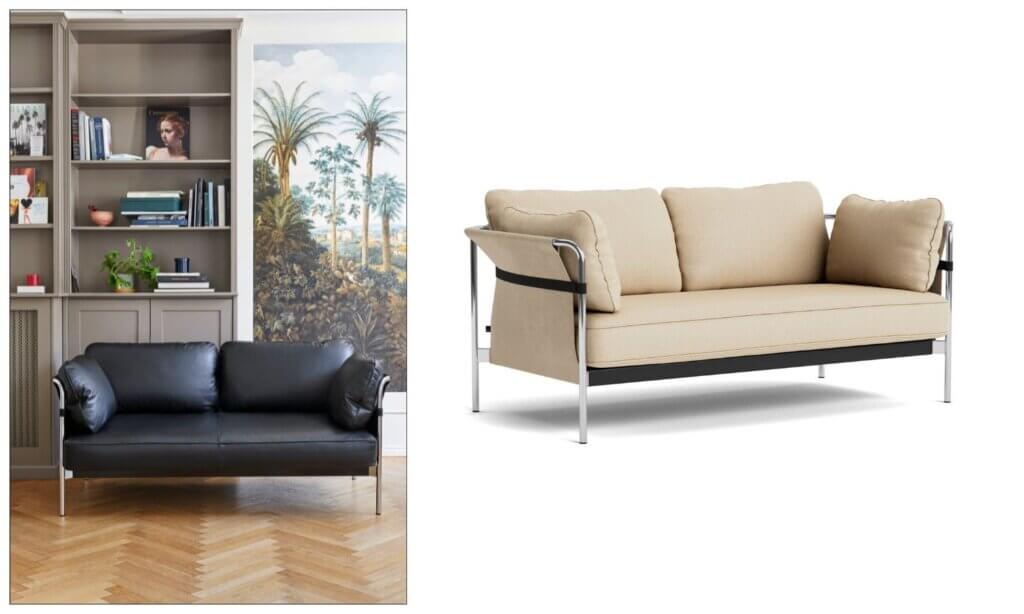 Das Can Sofa kombiniert Stahlrohr mit gemütlichem Komfort.