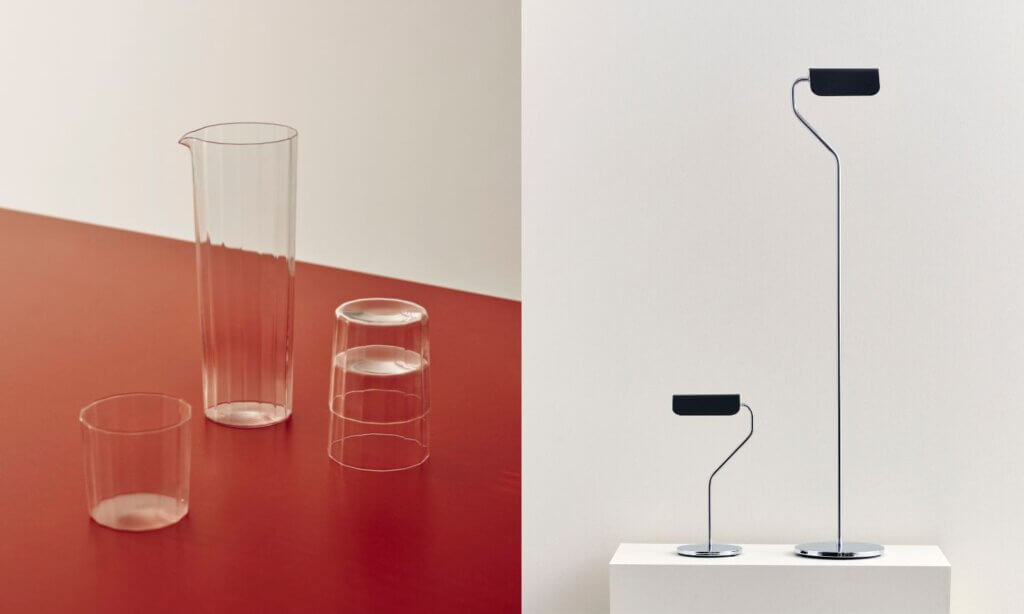 Die Angle-Glasserie und die Apex-Leuchten von HAY bringen Bauhaus-Flair in deine Praxis.