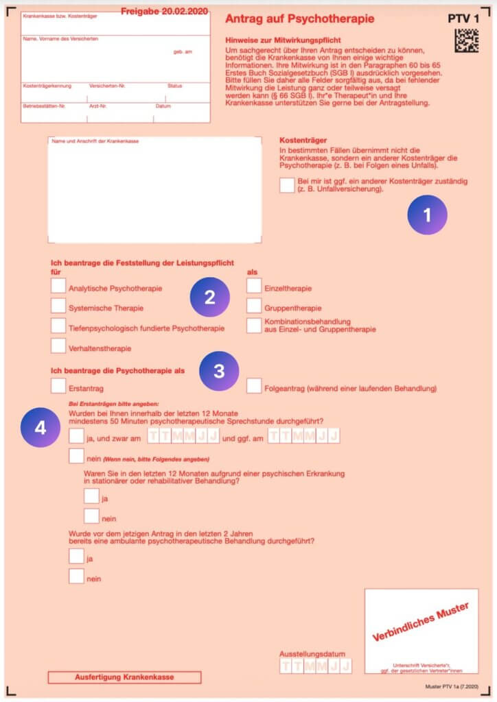 Muster des Formulars PTV 1