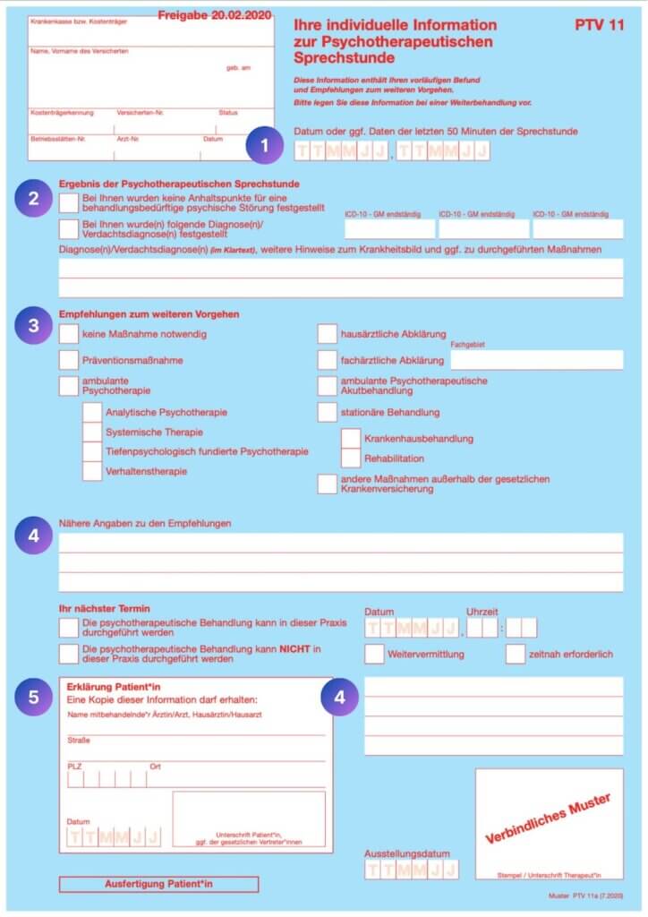 Muster des Formulars PTV 11