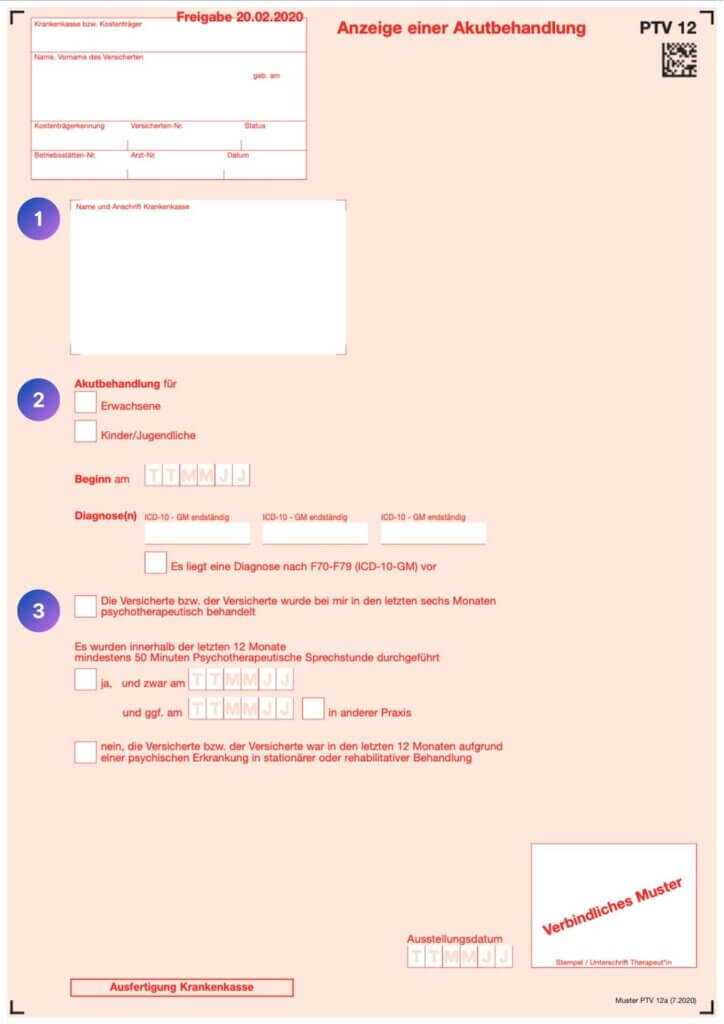 Muster des Formulars PTV 12