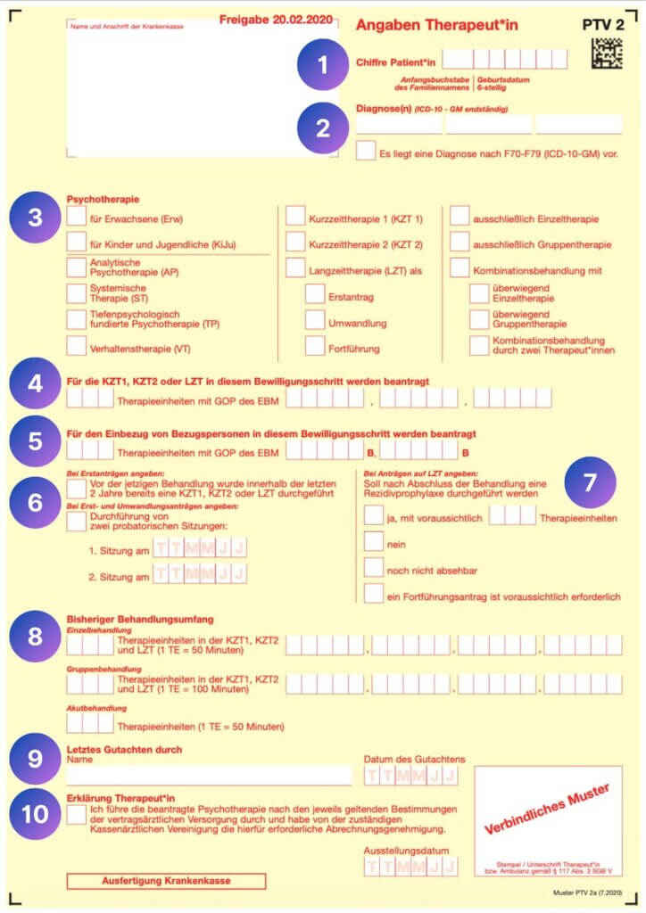 Muster des Formulars PTV 2
