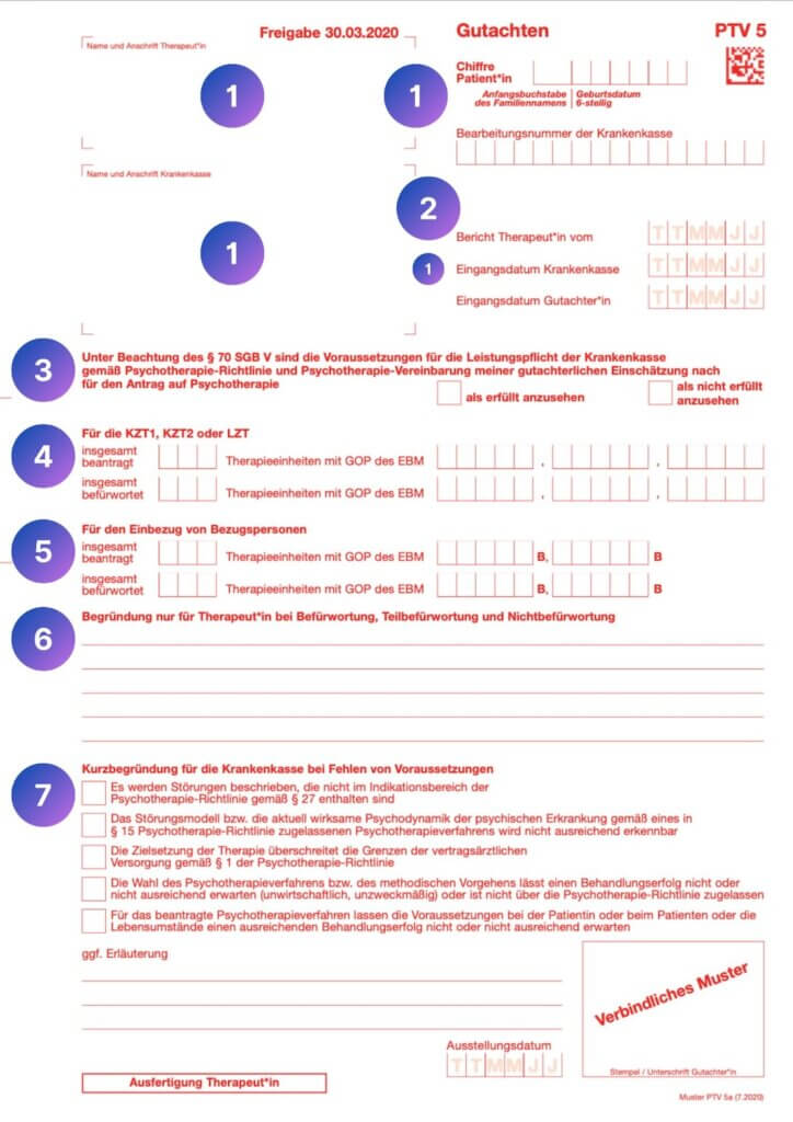 Muster des Formulars PTV 5