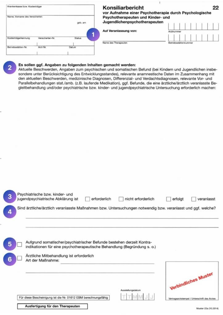 Muster des Formulars PTV 12