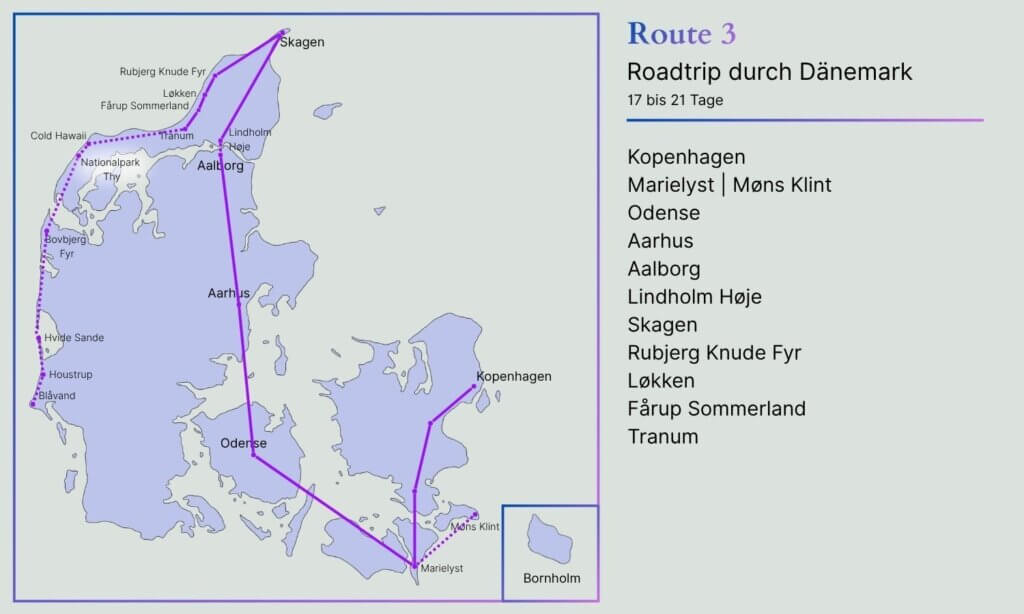 Karte zur Route 3 – Roadtrip durch Dänemark