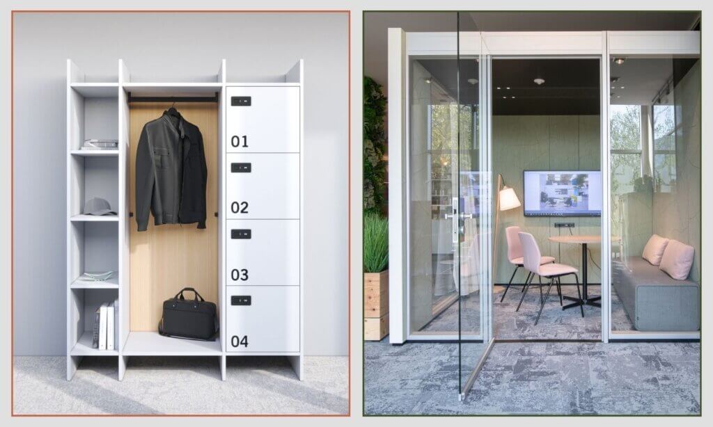 Nicht nur der Empfangsbereich, auch das Backoffice einer Praxis oder eines Therapiezentrums profitiert von durchdachtem Design. Mit dem Locker_S bringt Bene als erster Büromöbelhersteller ein NFC-Smartlock-System in den Spind. Wer dagegen einen ruhigen Rückzugsort für vertrauliche Gespräche, Telemedizin oder konzentriertes Arbeiten braucht, findet ihn im NOOXS Think Tank: eine freistehende, bis zu 2,65 Meter hohe Raum-in-Raum-Kabine.