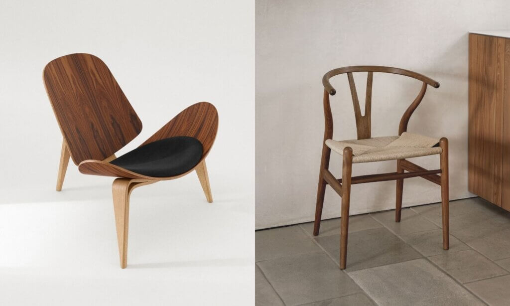 CH07 Shell Chair und CH24 Wishbone Chair von Carl Hansen & Søn.