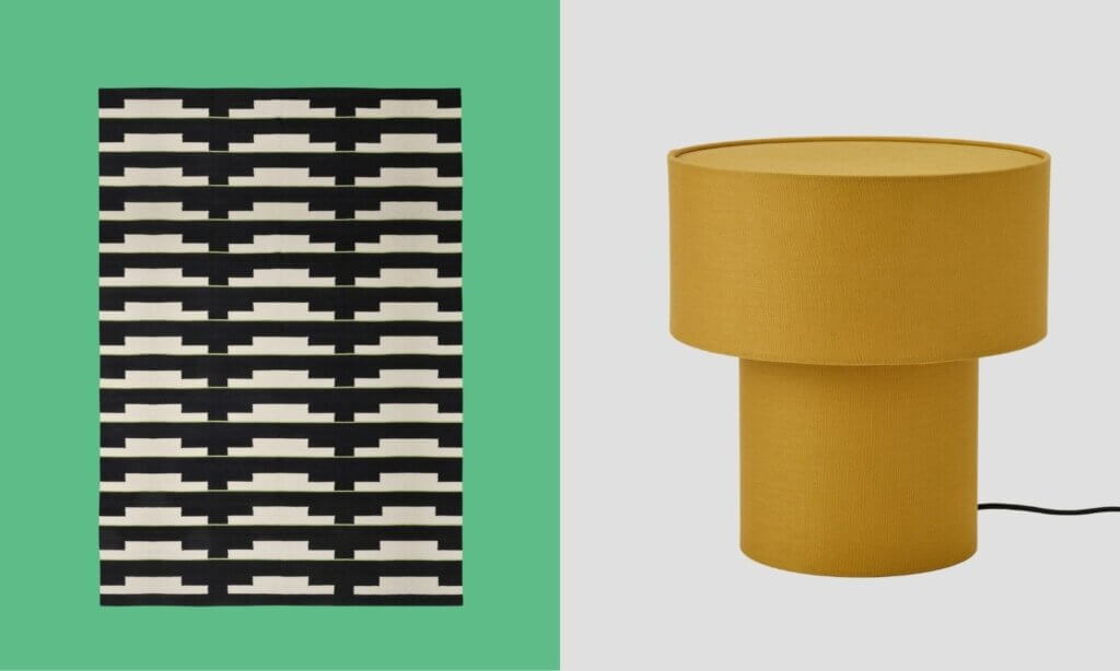 Teppich und Tischlampe aus der Stockholm-Serie von IKEA. 