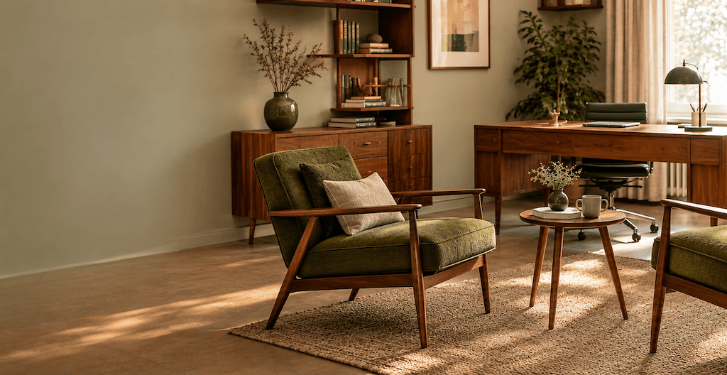 Der Midcentury-Stil verbindet organische Formen, natürliche Materialien und lässige Eleganz zu Praxisräumen, die einladen, entspannen und in Erinnerung bleiben.