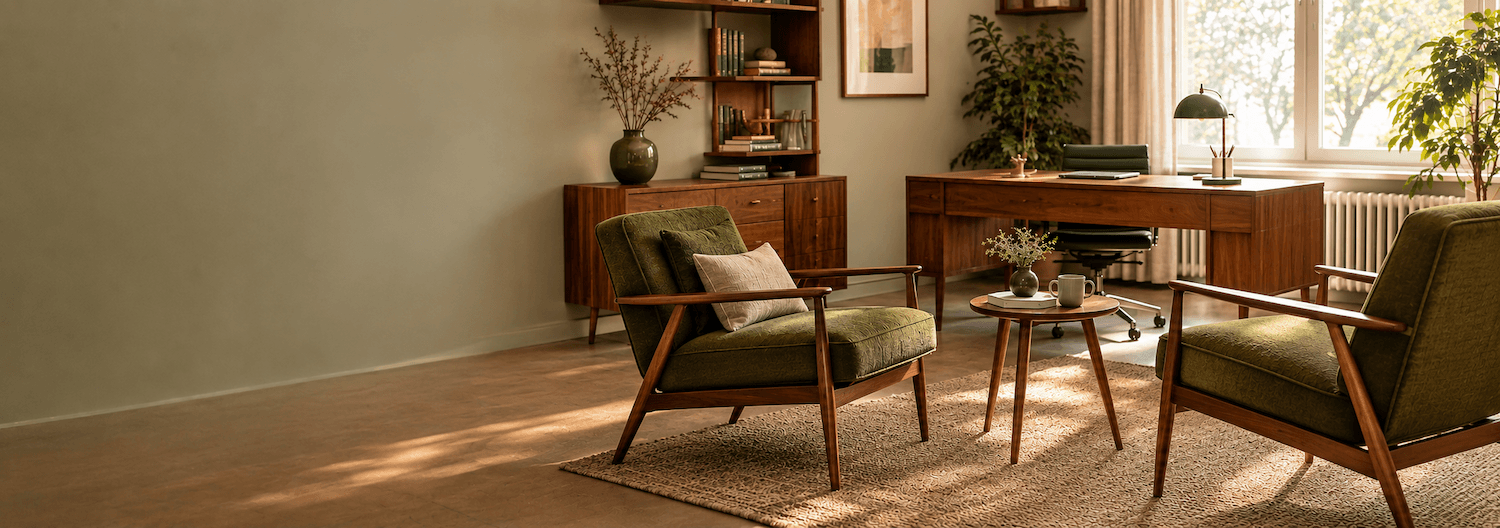 Der Midcentury-Stil verbindet organische Formen, natürliche Materialien und lässige Eleganz zu Praxisräumen, die einladen, entspannen und in Erinnerung bleiben.