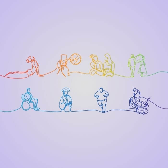 Das Motiv der WFOT für den Welttag der Ergotherapie 2025 zeigt, in einem Strich gezeichnet, mehrere Übungen und Tätigkeiten, bei denen die Ergotherapie ins Spiel kommt.
